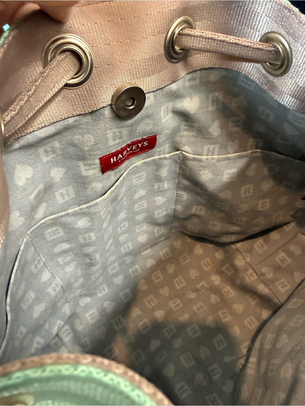 Harveys Seatbelt Bucket Bag/Backpack - Mint Green and Taupe - Picture 10 of 12